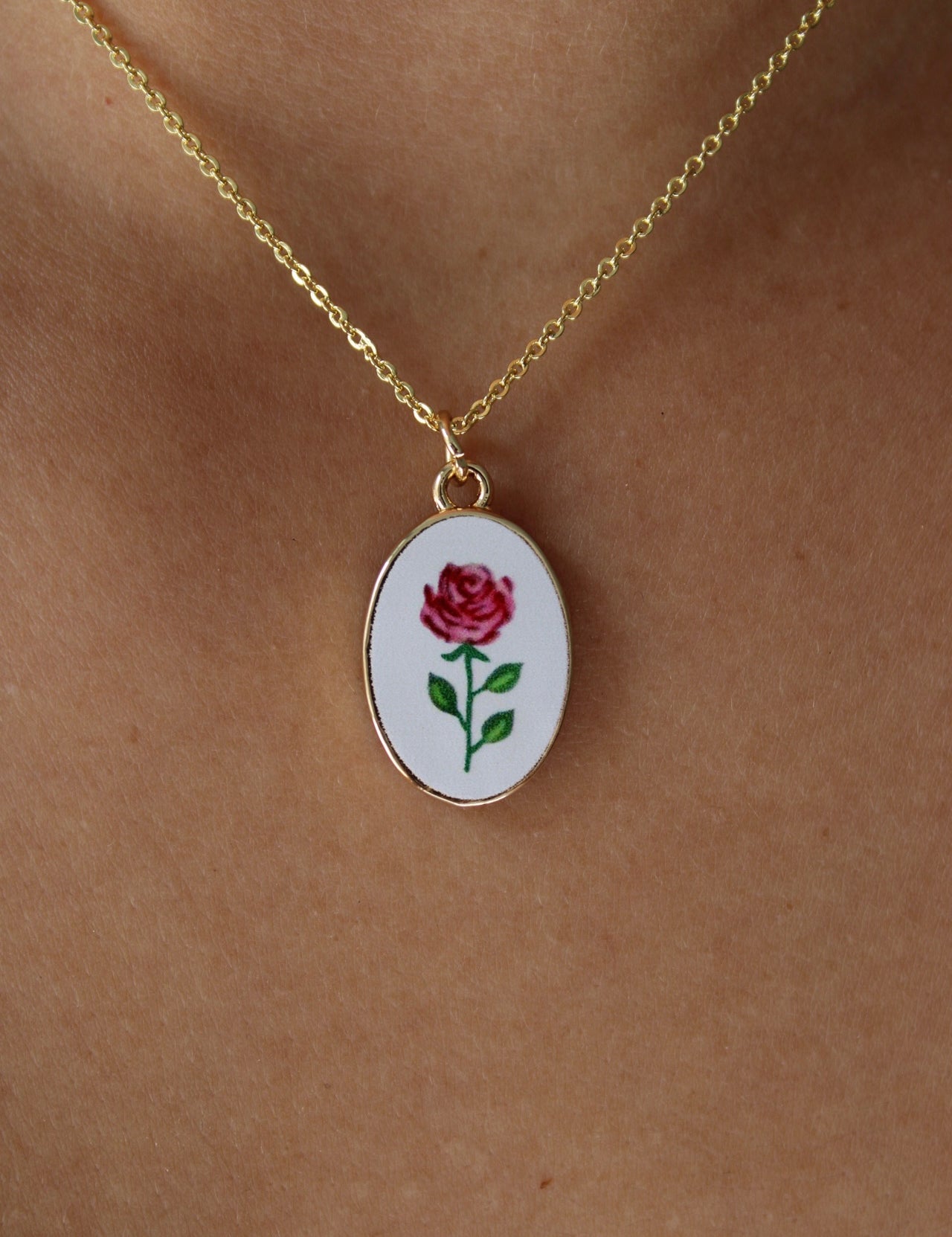 Vintage Floral Oval Necklace