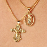 Cross and Virgin Mary Necklace Set