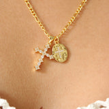 14k Dainty Double Cross Necklace